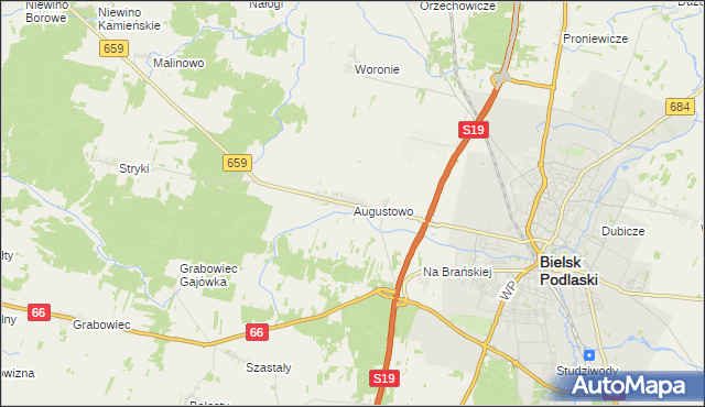 mapa Augustowo gmina Bielsk Podlaski, Augustowo gmina Bielsk Podlaski na mapie Targeo