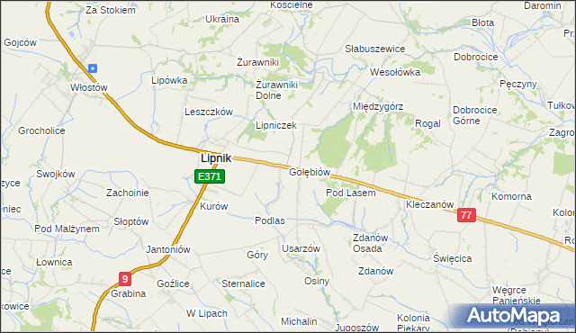 mapa Gołębiów gmina Lipnik, Gołębiów gmina Lipnik na mapie Targeo