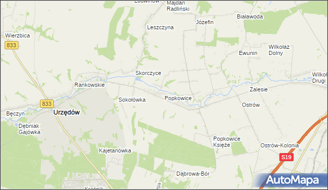 mapa Popkowice gmina Urzędów, Popkowice gmina Urzędów na mapie Targeo