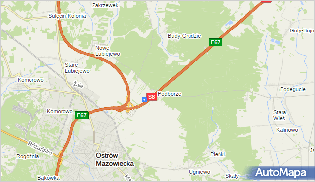 mapa Podborze gmina Ostrów Mazowiecka, Podborze gmina Ostrów Mazowiecka na mapie Targeo