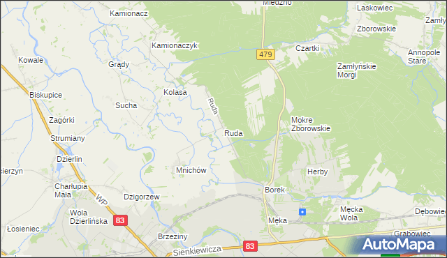 mapa Ruda gmina Sieradz, Ruda gmina Sieradz na mapie Targeo