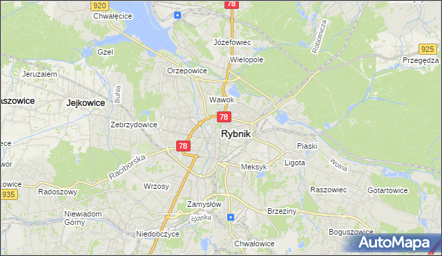 mapa Rybnika, Rybnik na mapie Targeo