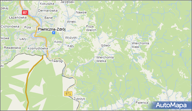 mapa Wierchomla Wielka, Wierchomla Wielka na mapie Targeo