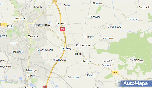 mapa Komaszyce gmina Inowrocław, Komaszyce gmina Inowrocław na mapie Targeo