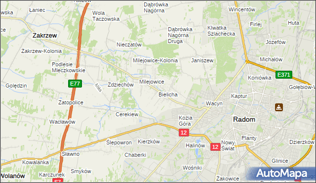 mapa Bielicha, Bielicha na mapie Targeo