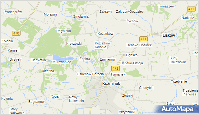 mapa Emilianów gmina Koźminek, Emilianów gmina Koźminek na mapie Targeo