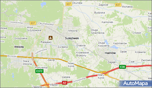 mapa Grabina gmina Halinów, Grabina gmina Halinów na mapie Targeo