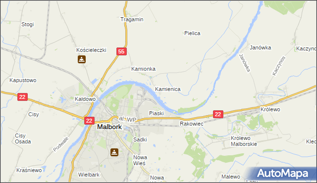 mapa Kamienice gmina Malbork, Kamienice gmina Malbork na mapie Targeo