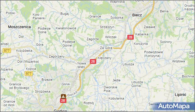 mapa Klęczany gmina Gorlice, Klęczany gmina Gorlice na mapie Targeo