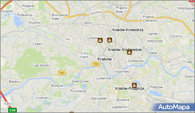 mapa Krakowa, Kraków na mapie Targeo