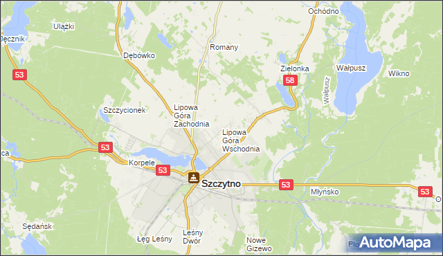 mapa Lipowa Góra Wschodnia, Lipowa Góra Wschodnia na mapie Targeo