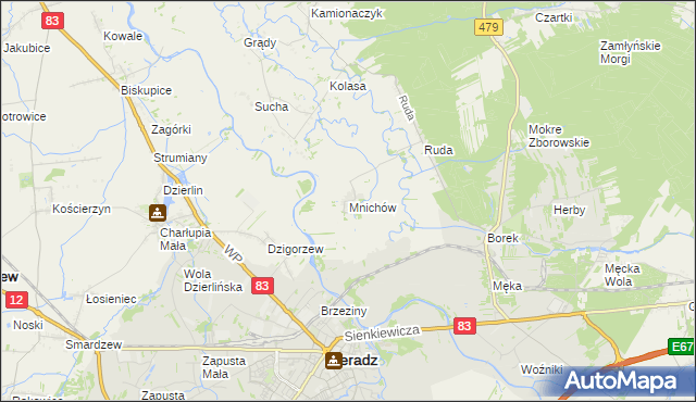 mapa Mnichów gmina Sieradz, Mnichów gmina Sieradz na mapie Targeo