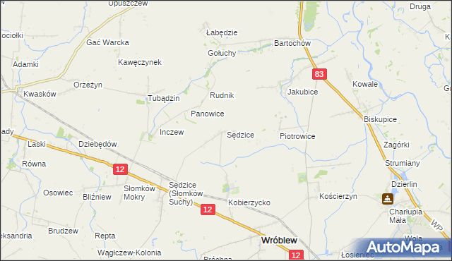 mapa Sędzice gmina Wróblew, Sędzice gmina Wróblew na mapie Targeo