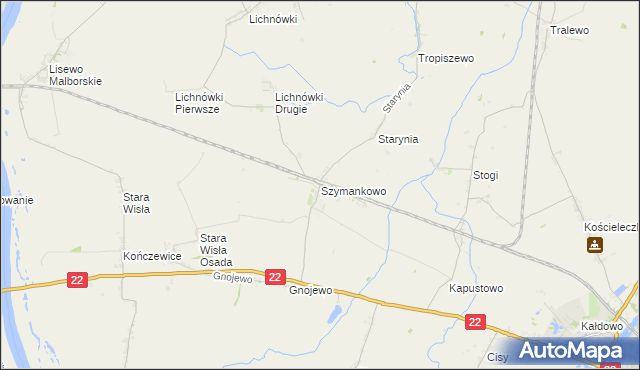 mapa Szymankowo gmina Lichnowy, Szymankowo gmina Lichnowy na mapie Targeo