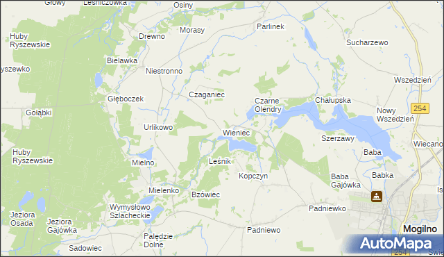 mapa Wieniec gmina Mogilno, Wieniec gmina Mogilno na mapie Targeo