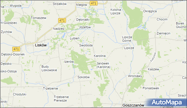 mapa Karolina gmina Goszczanów, Karolina gmina Goszczanów na mapie Targeo