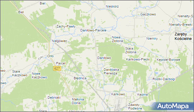 mapa Daniłowo gmina Małkinia Górna, Daniłowo gmina Małkinia Górna na mapie Targeo