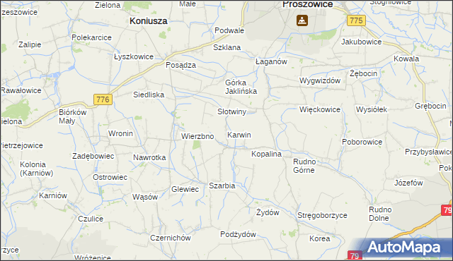 mapa Karwin gmina Koniusza, Karwin gmina Koniusza na mapie Targeo
