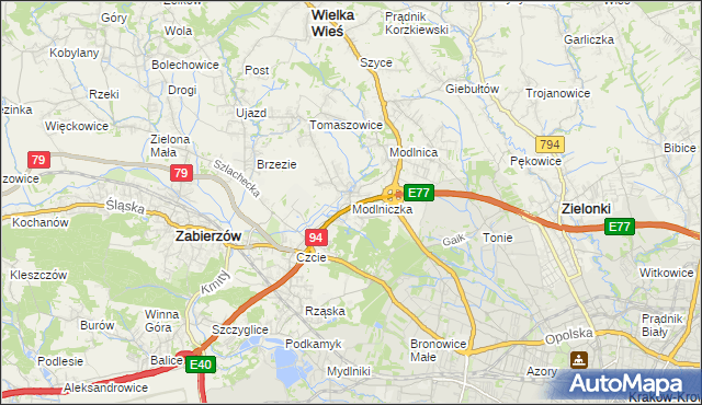 mapa Modlniczka, Modlniczka na mapie Targeo