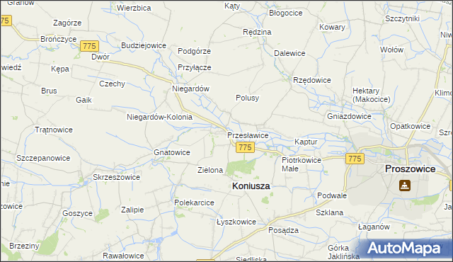 mapa Przesławice gmina Koniusza, Przesławice gmina Koniusza na mapie Targeo