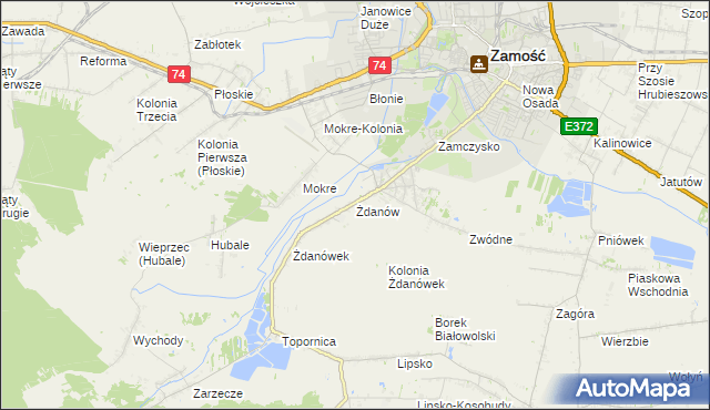 mapa Żdanów gmina Zamość, Żdanów gmina Zamość na mapie Targeo