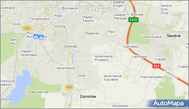 mapa Abramowice Prywatne, Abramowice Prywatne na mapie Targeo