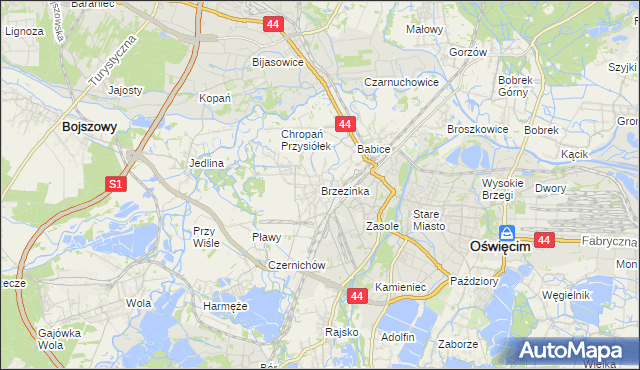 mapa Brzezinka gmina Oświęcim, Brzezinka gmina Oświęcim na mapie Targeo