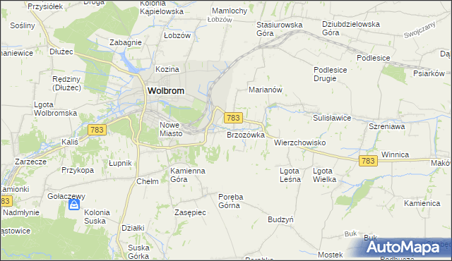 mapa Brzozówka gmina Wolbrom, Brzozówka gmina Wolbrom na mapie Targeo