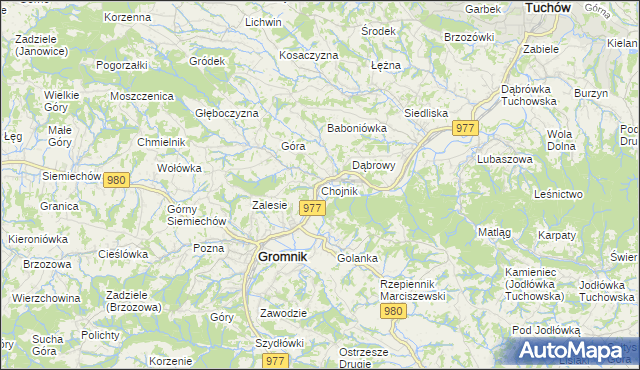 mapa Chojnik gmina Gromnik, Chojnik gmina Gromnik na mapie Targeo