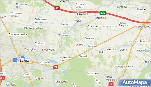 mapa Janów gmina Zgierz, Janów gmina Zgierz na mapie Targeo