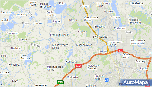 mapa Mazańcowice, Mazańcowice na mapie Targeo