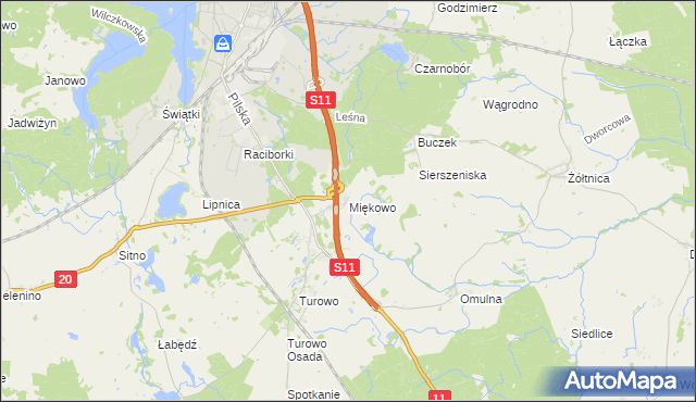 mapa Miękowo gmina Szczecinek, Miękowo gmina Szczecinek na mapie Targeo