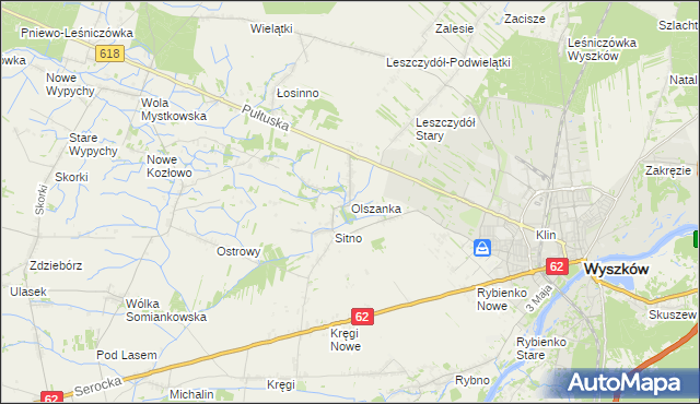 mapa Olszanka gmina Wyszków, Olszanka gmina Wyszków na mapie Targeo
