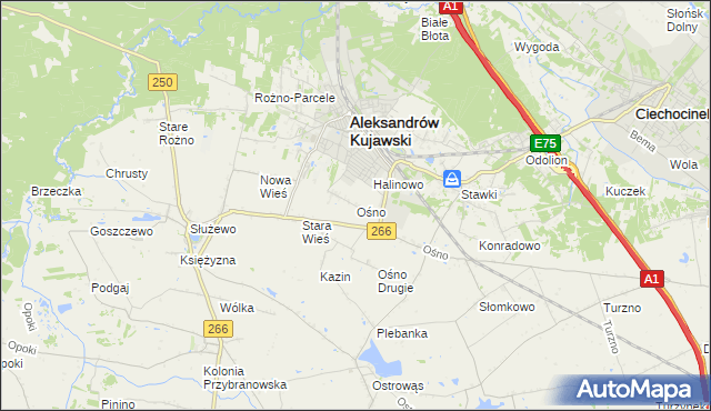 mapa Ośno gmina Aleksandrów Kujawski, Ośno gmina Aleksandrów Kujawski na mapie Targeo