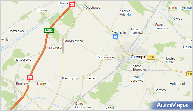 mapa Piotrkowice gmina Czempiń, Piotrkowice gmina Czempiń na mapie Targeo