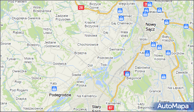 mapa Podrzecze gmina Podegrodzie, Podrzecze gmina Podegrodzie na mapie Targeo