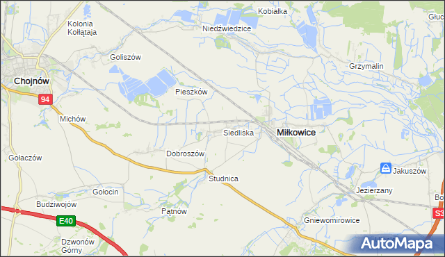 mapa Siedliska gmina Miłkowice, Siedliska gmina Miłkowice na mapie Targeo