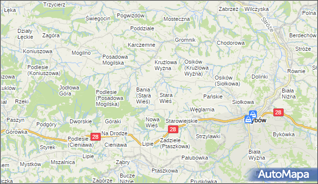mapa Stara Wieś gmina Grybów, Stara Wieś gmina Grybów na mapie Targeo