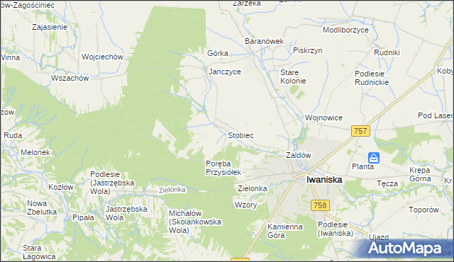 mapa Stobiec gmina Iwaniska, Stobiec gmina Iwaniska na mapie Targeo