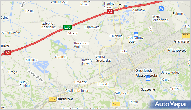 mapa Wólka Grodziska gmina Grodzisk Mazowiecki, Wólka Grodziska gmina Grodzisk Mazowiecki na mapie Targeo