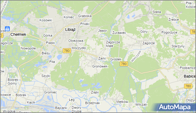 mapa Żarki gmina Libiąż, Żarki gmina Libiąż na mapie Targeo