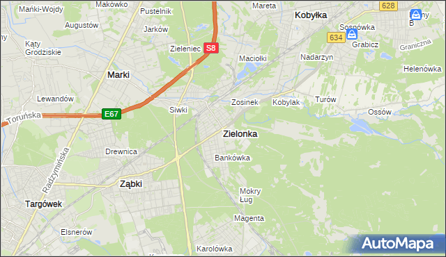 mapa Zielonka powiat wołomiński, Zielonka powiat wołomiński na mapie Targeo