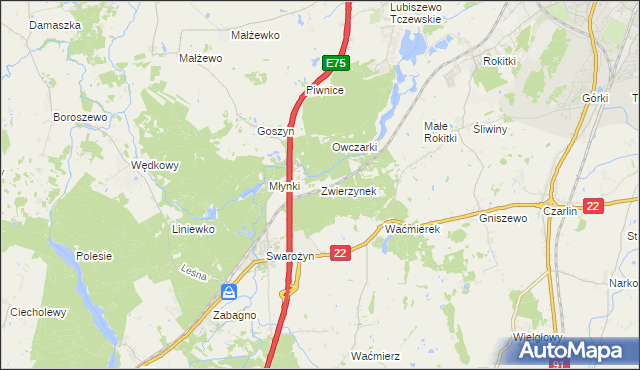 mapa Zwierzynek gmina Tczew, Zwierzynek gmina Tczew na mapie Targeo