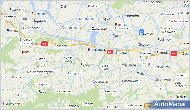 mapa Brzezinka gmina Brzeźnica, Brzezinka gmina Brzeźnica na mapie Targeo