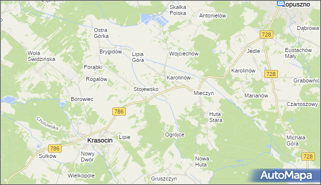 mapa Jakubów gmina Krasocin, Jakubów gmina Krasocin na mapie Targeo