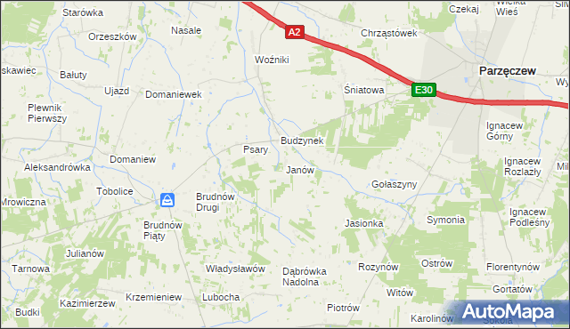 mapa Janów gmina Dalików, Janów gmina Dalików na mapie Targeo