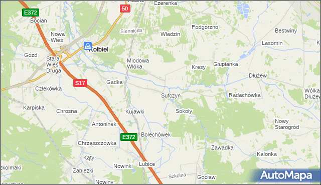 mapa Sufczyn gmina Kołbiel, Sufczyn gmina Kołbiel na mapie Targeo