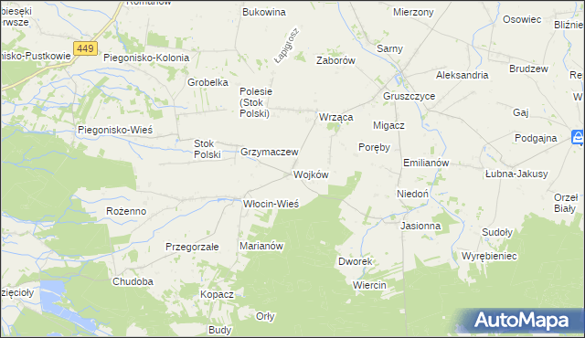 mapa Wojków gmina Błaszki, Wojków gmina Błaszki na mapie Targeo
