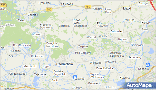 mapa Zagacie gmina Czernichów, Zagacie gmina Czernichów na mapie Targeo