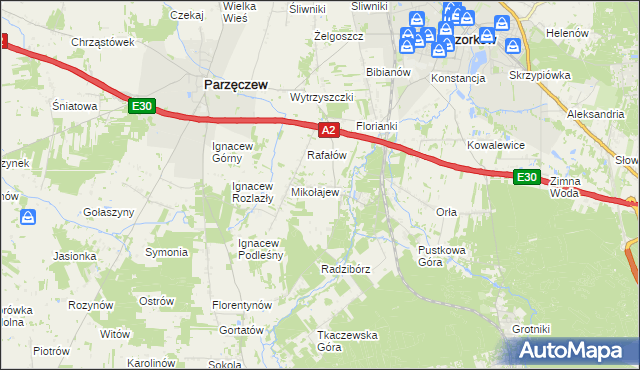 mapa Chociszew gmina Parzęczew, Chociszew gmina Parzęczew na mapie Targeo